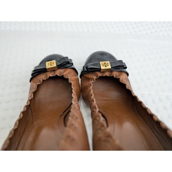 tory burch romy two-tone brown leather heels - Picture 7 of 15